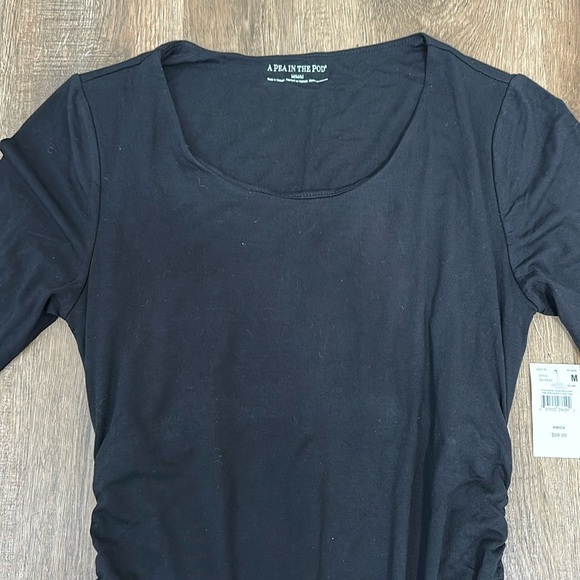 A Pea in the Pod, Black Ruched Long Sleeve Bodycon Maternity Dress - Picture 2 of 9